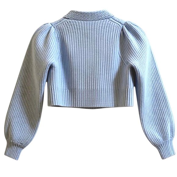 LoveShackFancy Avignon Baby Blue Crop Cardigan XS Wool Cashmere Knit Sweater - Picture 6 of 10